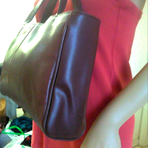BROWN LEATHER SHOULDER BAG BY CARLO D'SANTI BRAIDED ZIPPER CLOSURE - Picture 3 of 9
